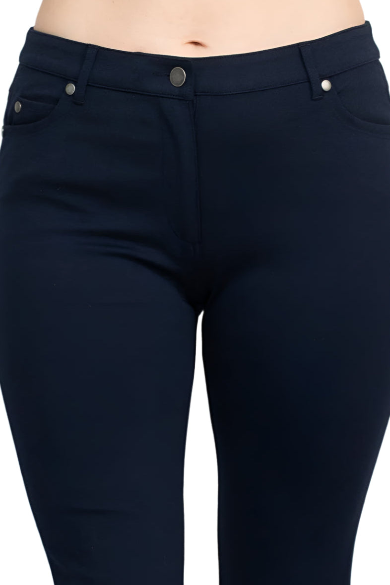 Alberto Makali Mid Waist Zip Button Closure Belt Loop 5 Pocket Stretch Crepe Pant - NAVY - Fabric