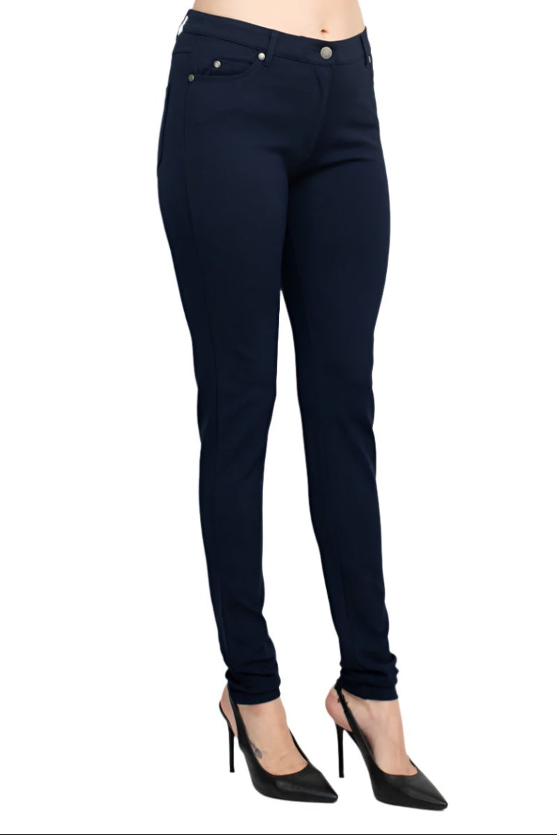 Alberto Makali Mid Waist Zip Button Closure Belt Loop 5 Pocket Stretch Crepe Pant - NAVY - Side