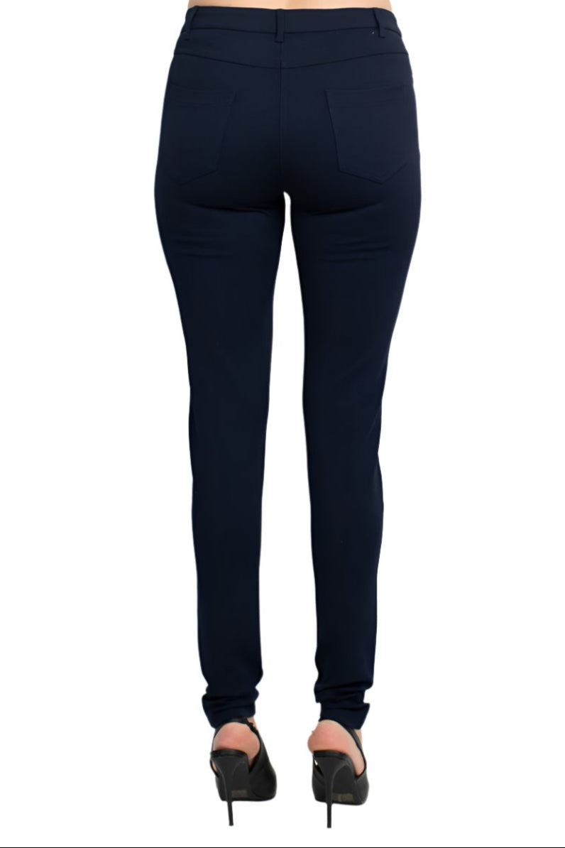 Alberto Makali Mid Waist Zip Button Closure Belt Loop 5 Pocket Stretch Crepe Pant - NAVY - Back
