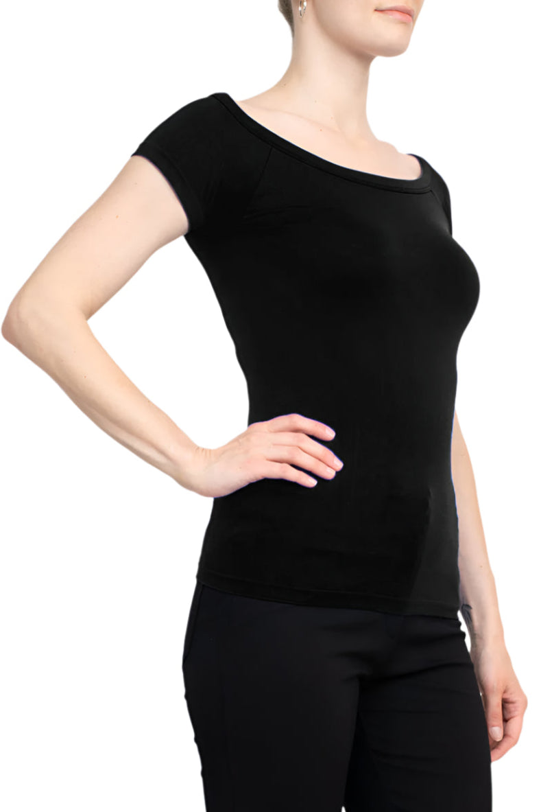 Alberto Makali Off-Shoulder Short Sleeve Solid Spandex Top - BLACK - Front