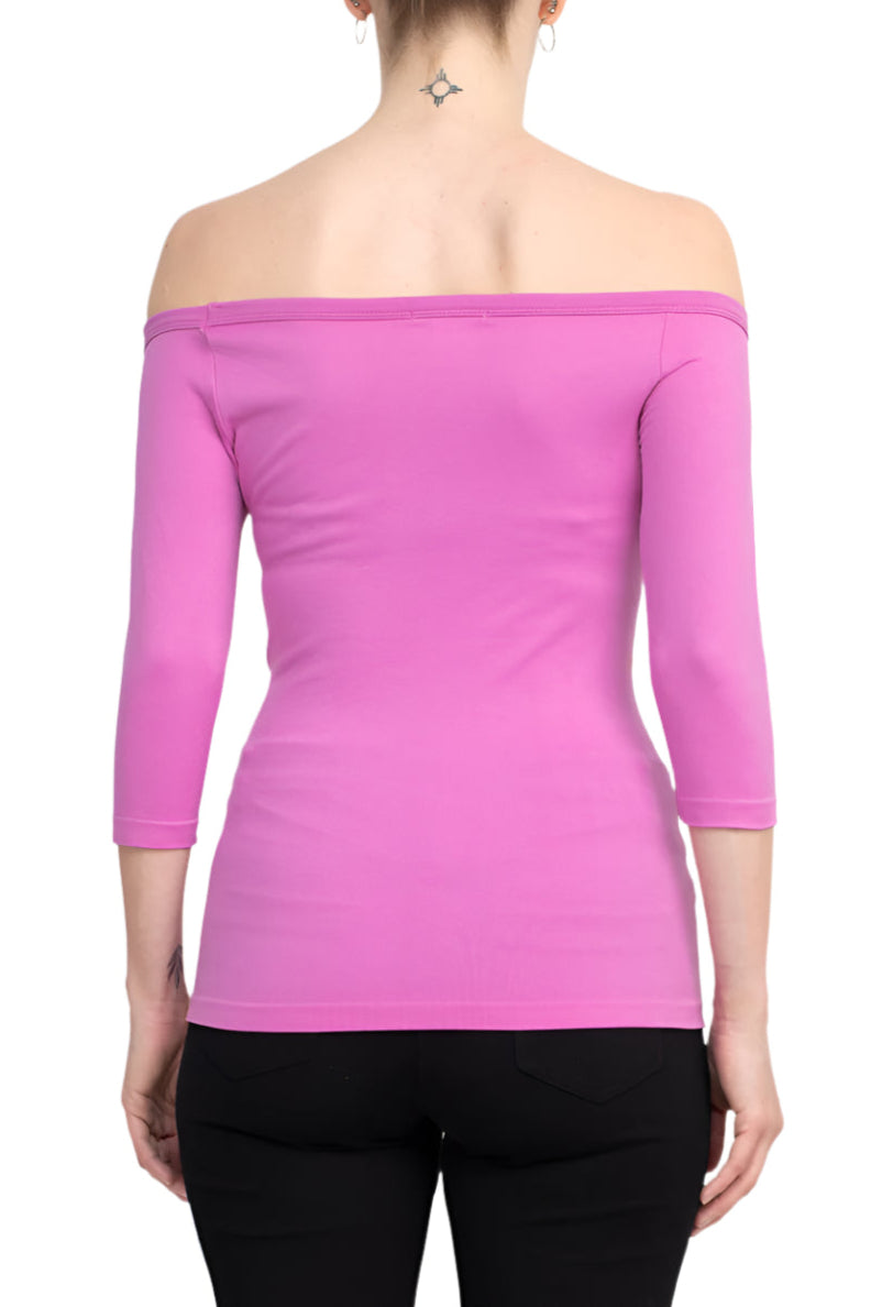 Alberto Makali Off-Shoulder 3/4 Sleeve Solid Spandex Top - EGGPLANT - Back