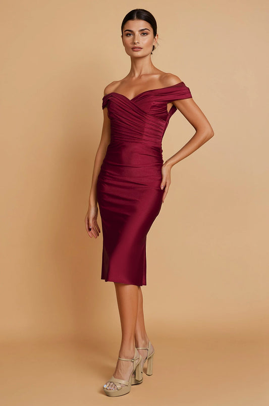 Cocktail Dresses Short Stretch Ruching Formal Cocktail Dress Burgundy