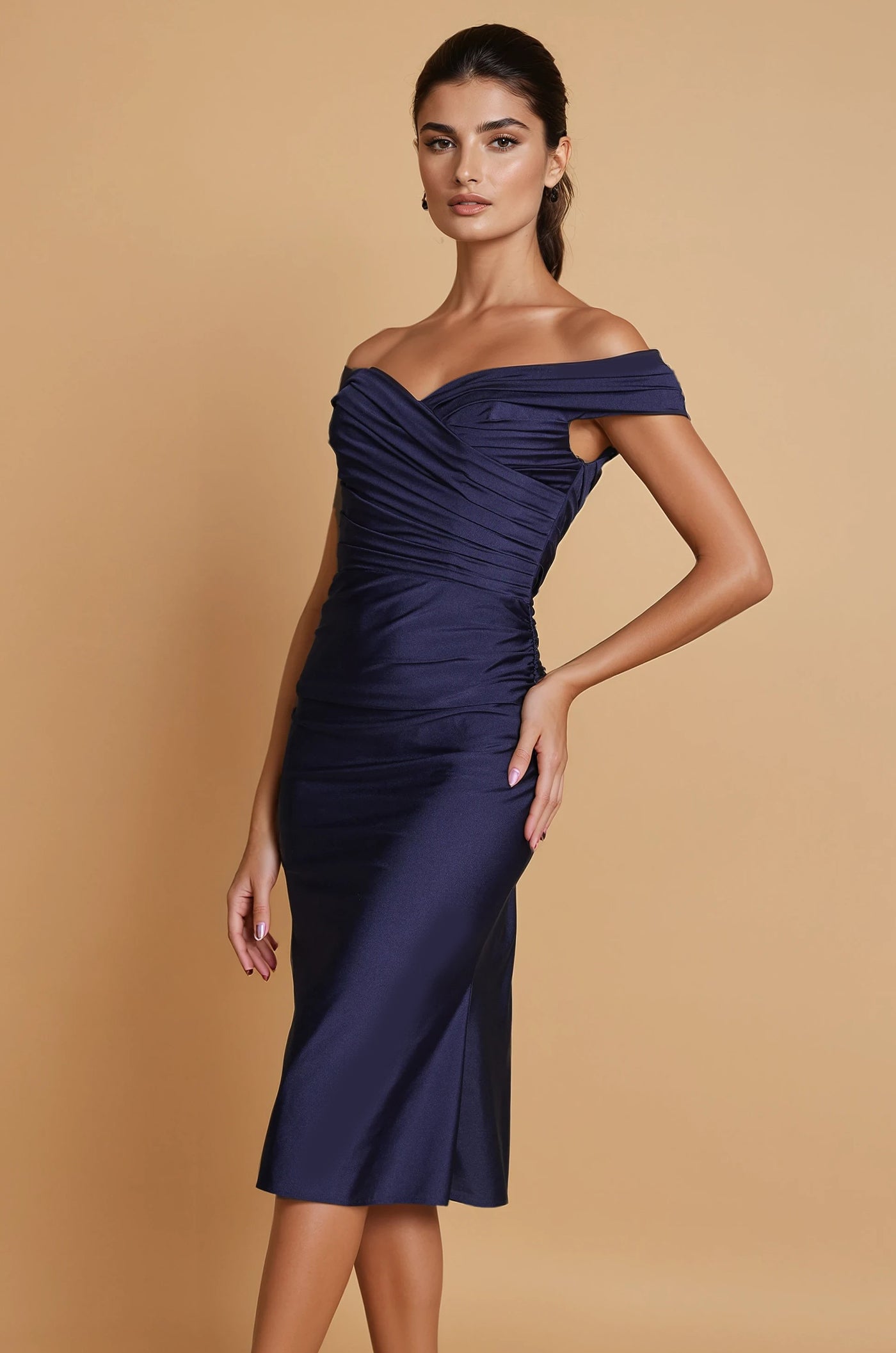 Cocktail Dresses Short Stretch Ruching Formal Cocktail Dress Navy