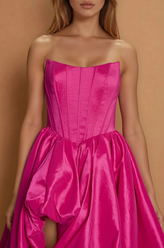 Prom Dresses Corset Long Short Prom Gown Hot Pink