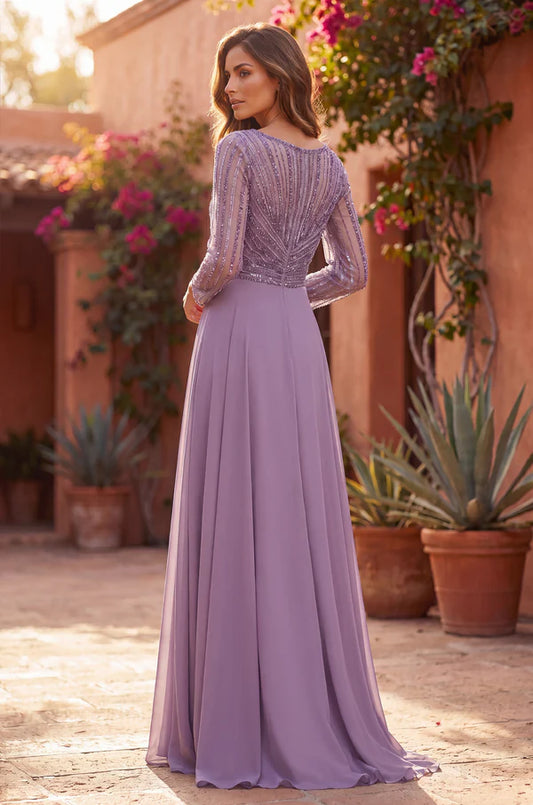 Long Sleeve Beaded Mother of the Bride Dress Wholesale