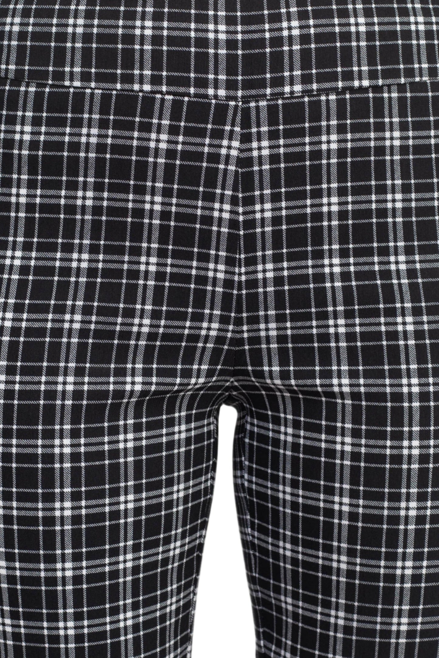 Counterparts Banded Waist Printed Pencil Cut Pull-On Rayon Pant - BLACK WHITE PLAID - Fabric