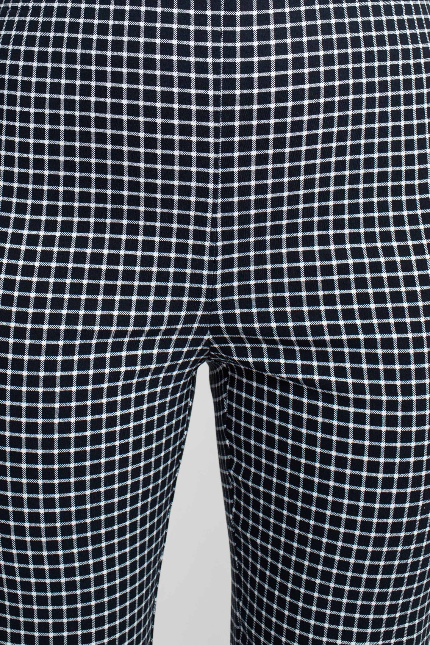 Counterparts Mid Waist Pull On Multi Print Pencil Cut Stretch Rayon Pants - BLACK WHITE PLAID - detailed view