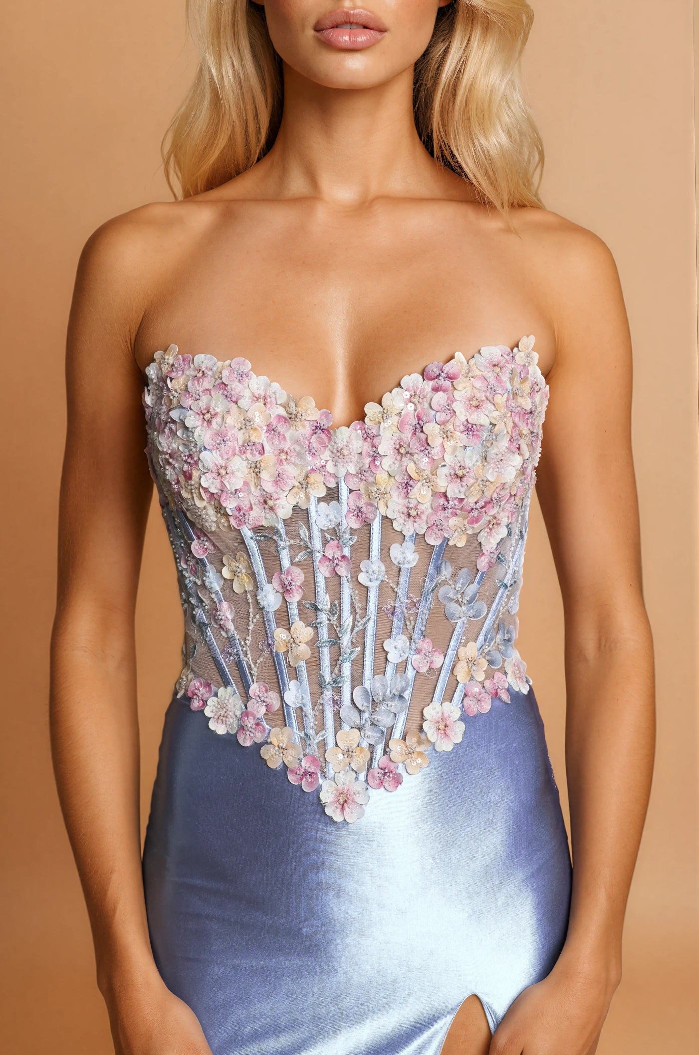 Prom Dresses Fitted Stretch Satin Long Formal Corset Prom Dress Multi