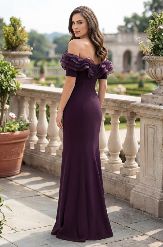 Ruffled Long Off Shoulder Formal Evening Dress Eggplant