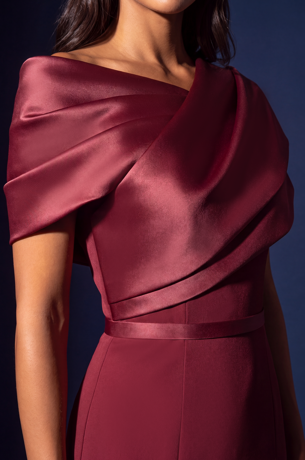 Off Shoulder Draped Satin Mermaid Evening Dress
