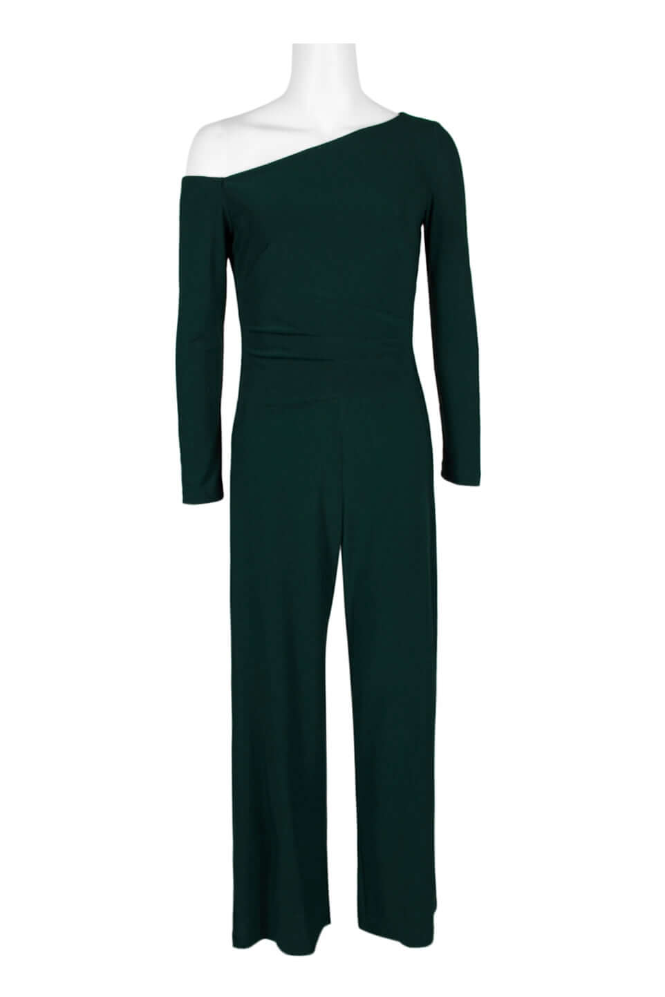 Taylor One-Shoulder Long Sleeve Zipper Back Solid Stretch Crepe Jumpsuit - SPRUCE - FRONT