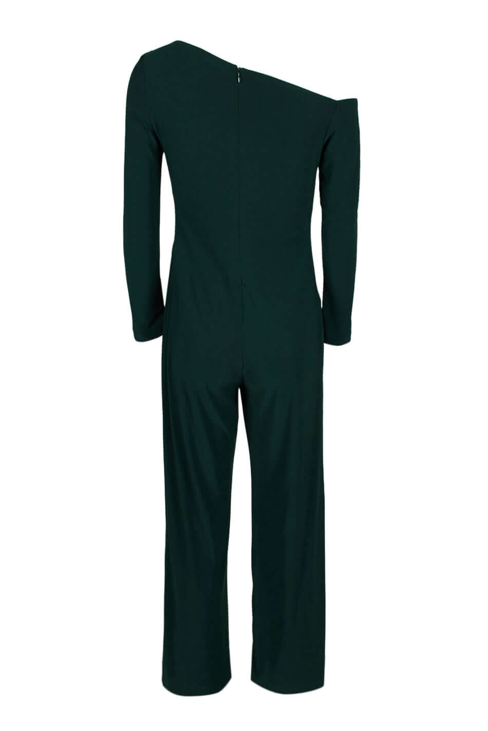 Taylor One-Shoulder Long Sleeve Zipper Back Solid Stretch Crepe Jumpsuit - SPRUCE - BACK