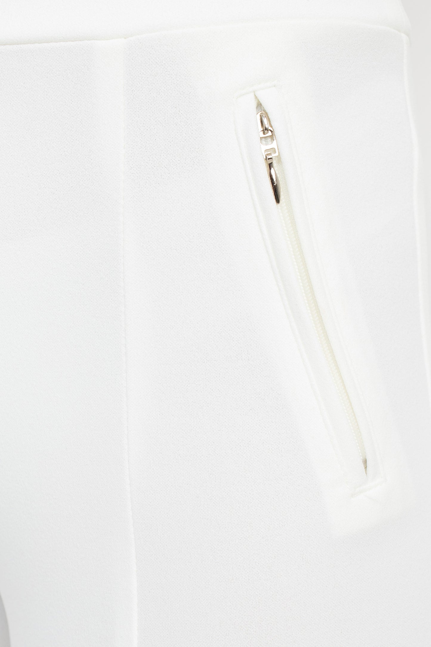 Soho Mid Waist Pull-On Skinny Zipper Front Solid Crepe Pant - IVORY - zipper