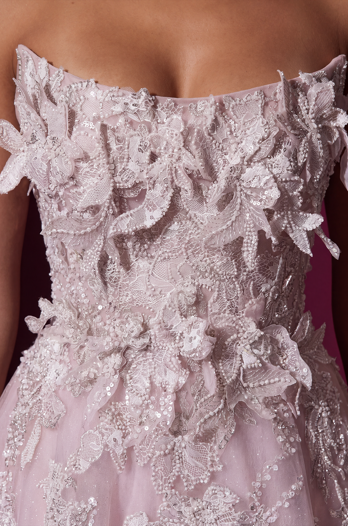 Prom Strapless 3D Floral Long Formal Dress