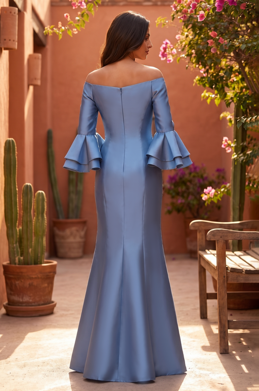 Formal Dress Bell Sleeve Satin Evening Gown