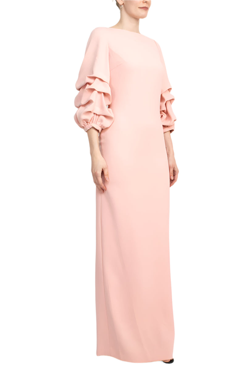 Alberto Makali Crew Neck Gathered 3/4 Sleeve Column Zipper Back Slit Back Scuba Dress - BLUSH - side