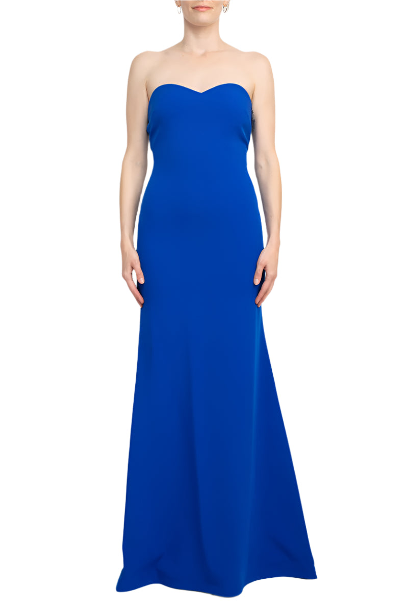Alberto Makali Strapless Sweetheart Neck Mermaid Scuba Gown with Matching Bolero - COBALT - front view without jacket