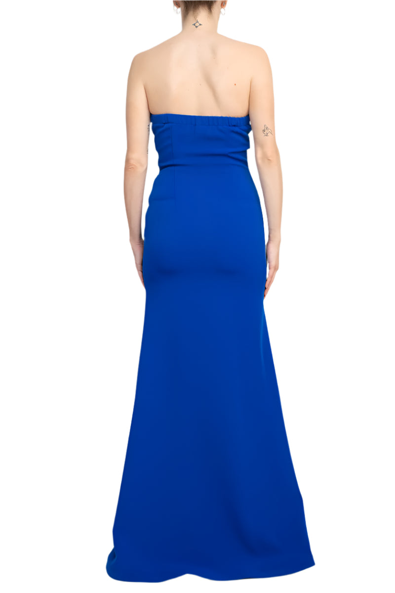 Alberto Makali Strapless Sweetheart Neck Mermaid Scuba Gown with Matching Bolero - COBALT - back view