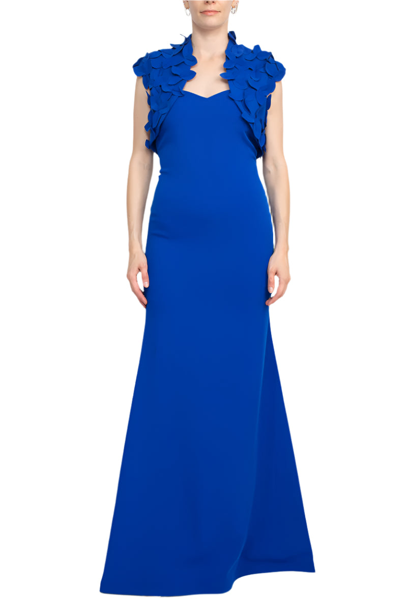 Alberto Makali Strapless Sweetheart Neck Mermaid Scuba Gown with Matching Bolero - COBALT - front