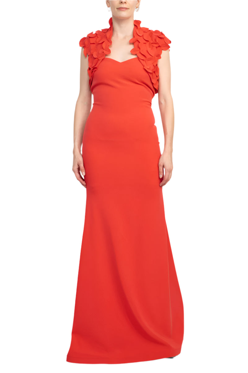 Alberto Makali Strapless Sweetheart Neck Mermaid Scuba Gown with Matching Bolero - CORAL - front