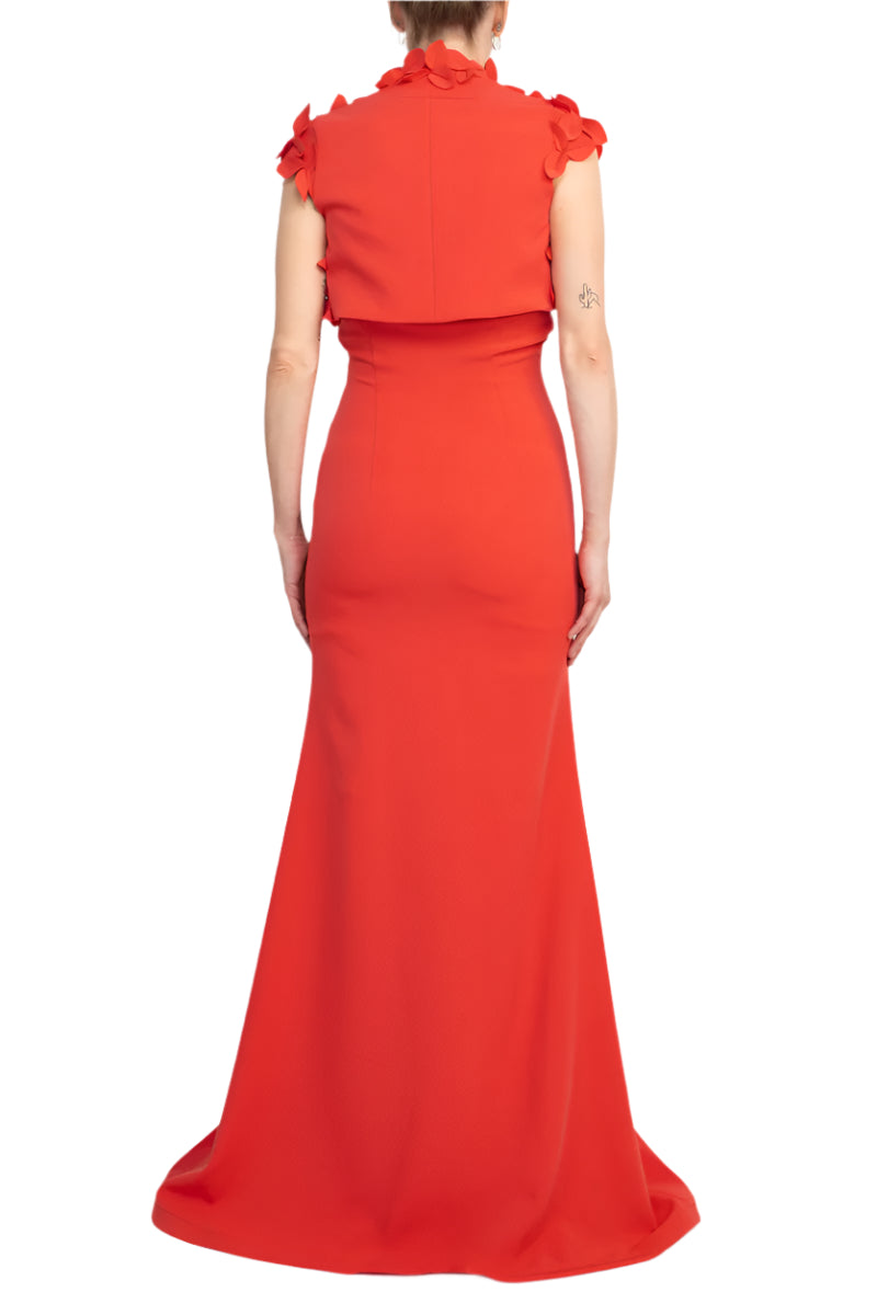 Alberto Makali Strapless Sweetheart Neck Mermaid Scuba Gown with Matching Bolero - CORAL - back