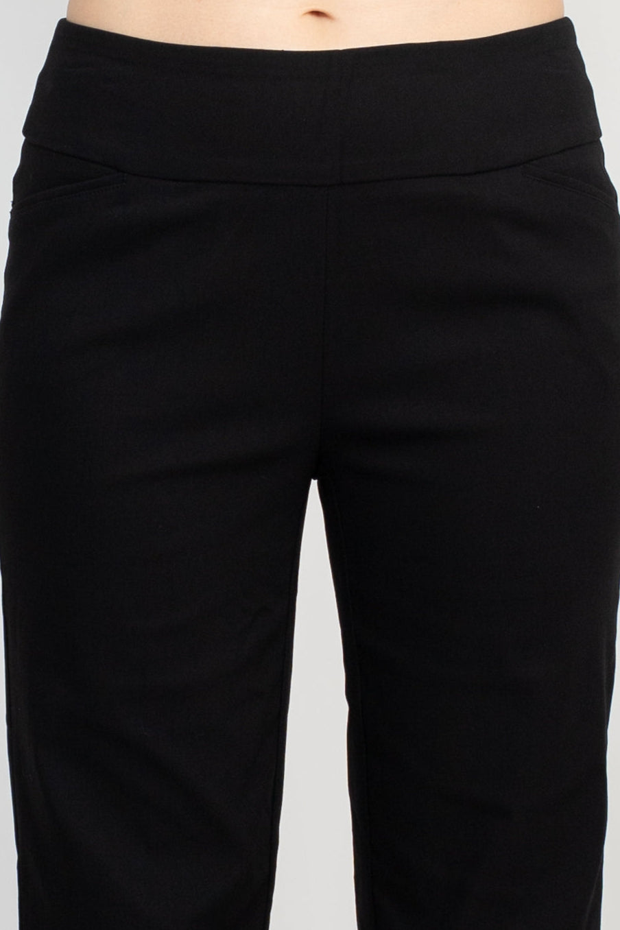 Counterparts Mid Waist Banded Waist Solid Straight Millennium Pant - BLACK - Fabric