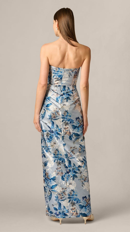 Aidan Mattox Strapless Pleated Floral Jacquard Wrap Gown 209842 Wholesale