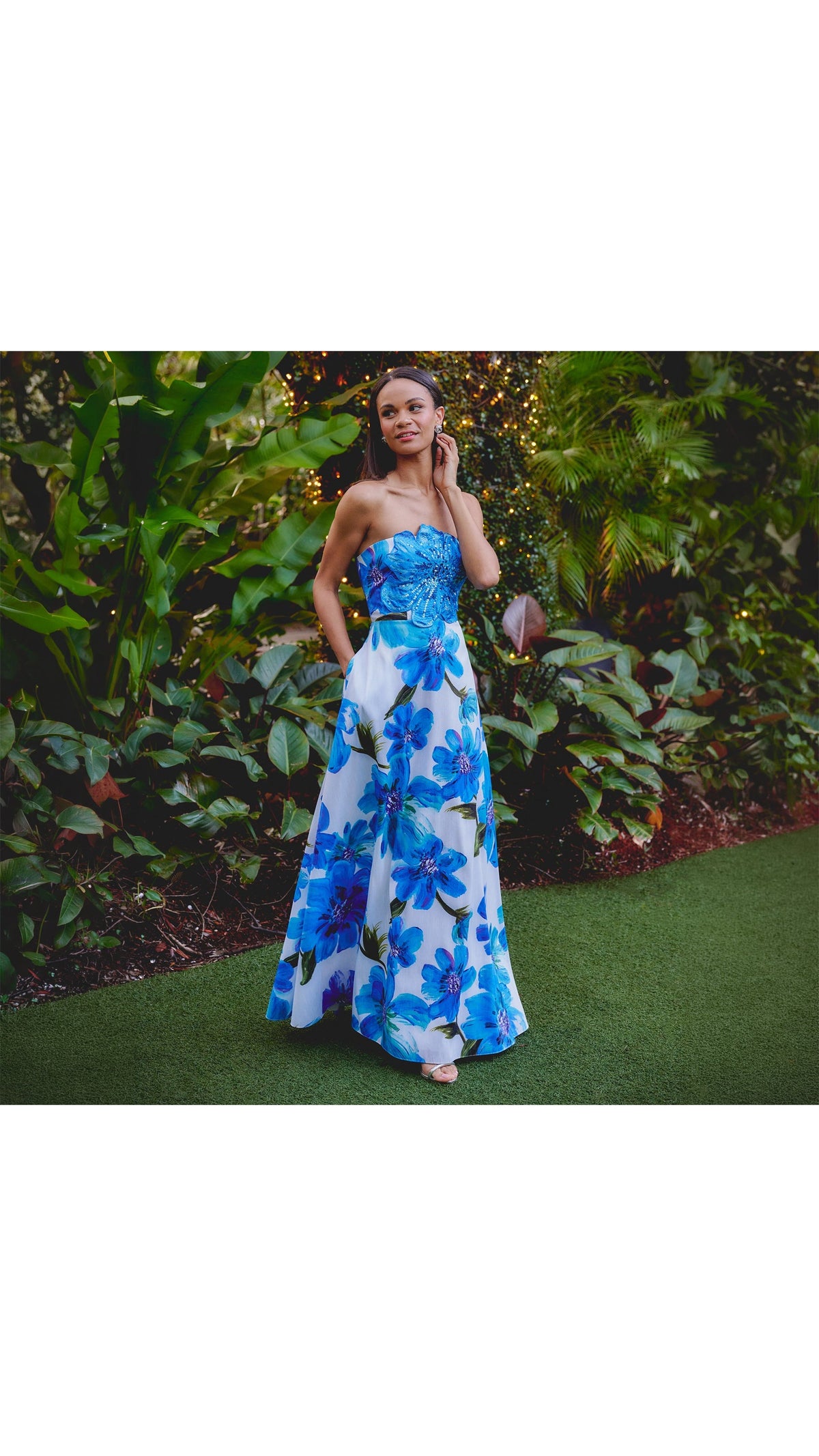 Adrianna Papell 213025 Strapless 3D Floral Beaded Dupioni Gown