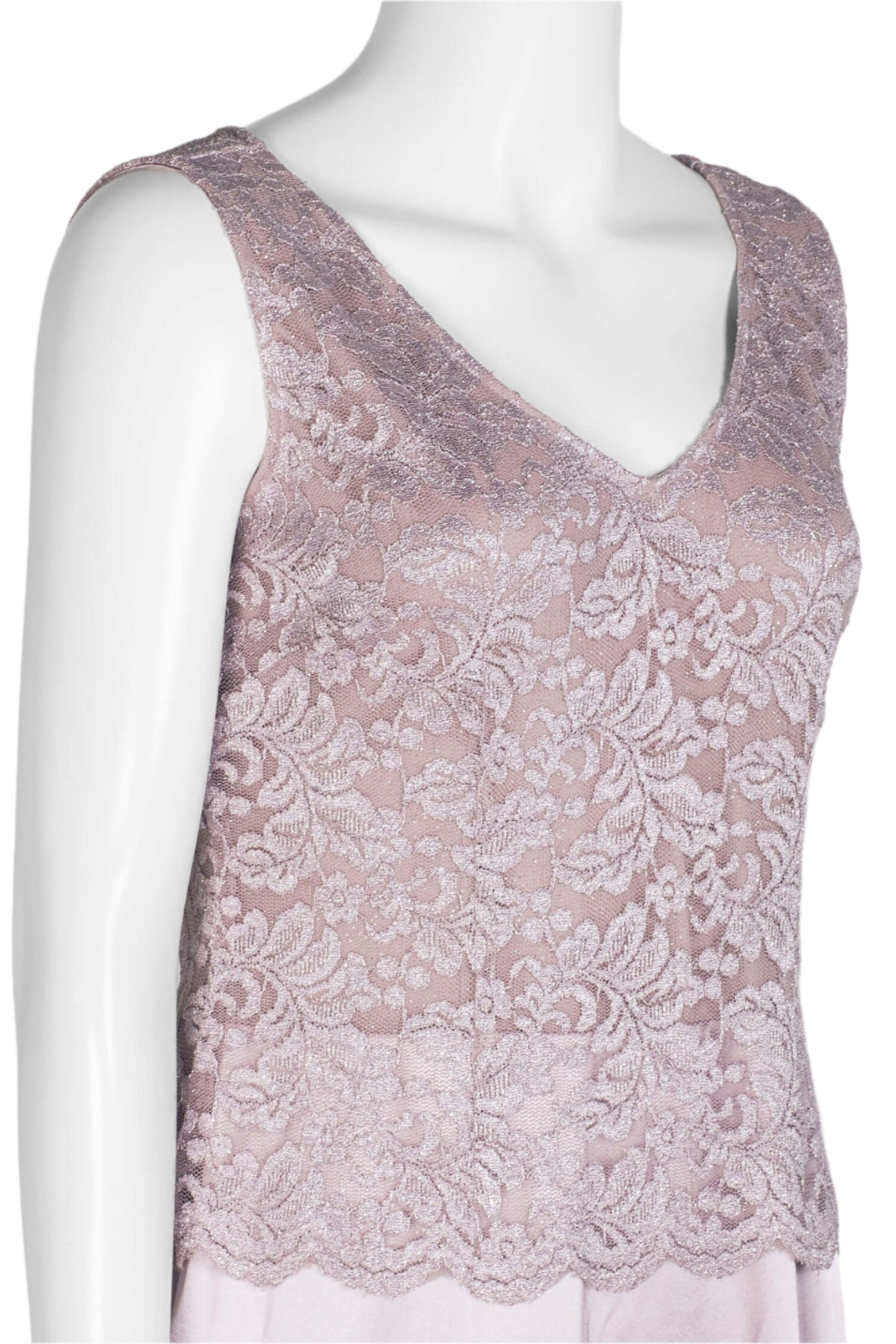 Marina Crew Neck Sleeveless Embroidered Top Zipper Back Solid Satin Dress with Jacket 2 Piece Set - MAUVE - NECK VIEW