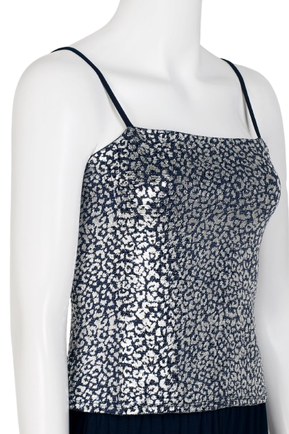 Marina Metallic Knit Three Piece Set - NAVY SILVER - front view without jacket