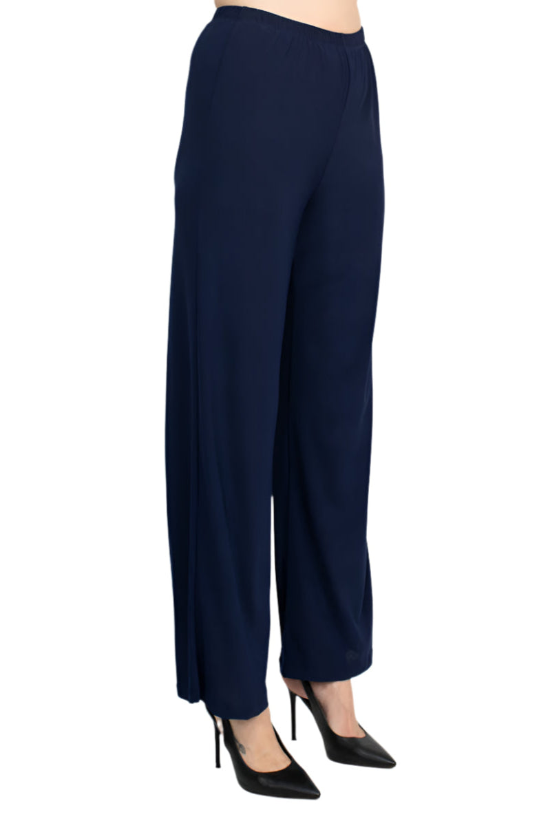 Marina V-Neck Metallic Top Mid Waist Solid Jersey Pant with Matching Metallic Jacket (3 Piece Set) - NAVY MULTI - Bottom Side