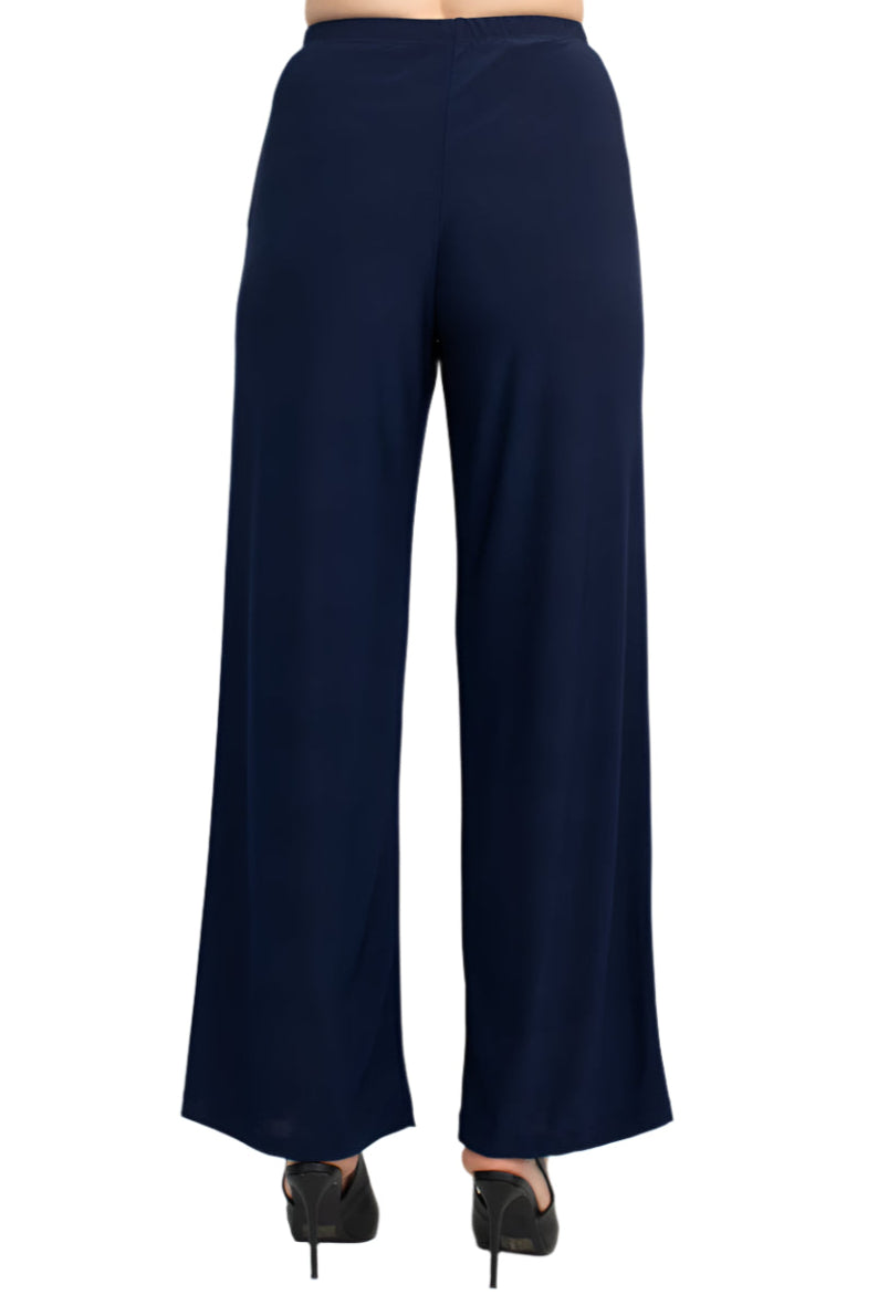 Marina V-Neck Metallic Top Mid Waist Solid Jersey Pant with Matching Metallic Jacket (3 Piece Set) - NAVY MULTI - Bottom Back