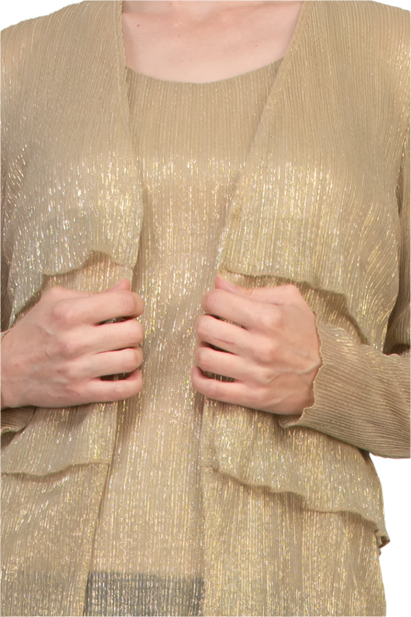 Marina Round Neck Top and Long Sleeve Layered Cardigan Sweater