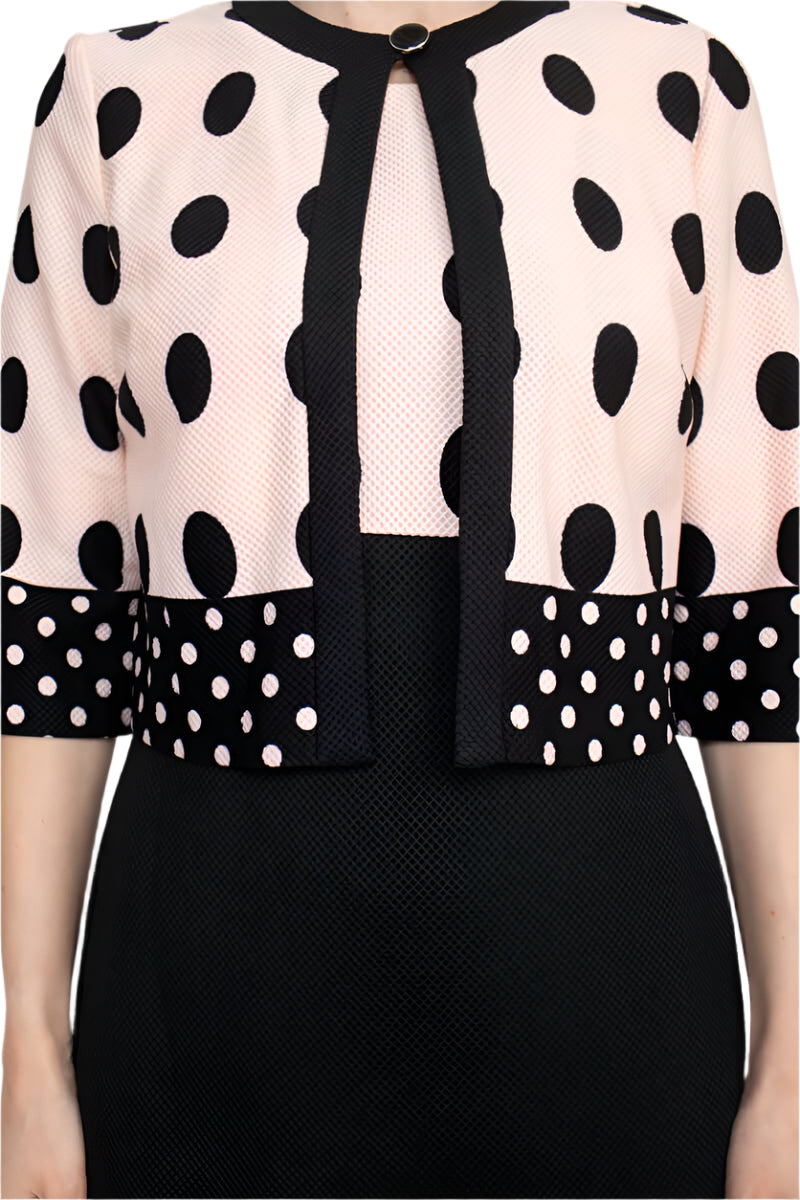 Danny & Nicole Scoop Neck Sleeveless Zipper Back Polka Dot Print PK Jacket Dress - BLUSH BLACK - fabric