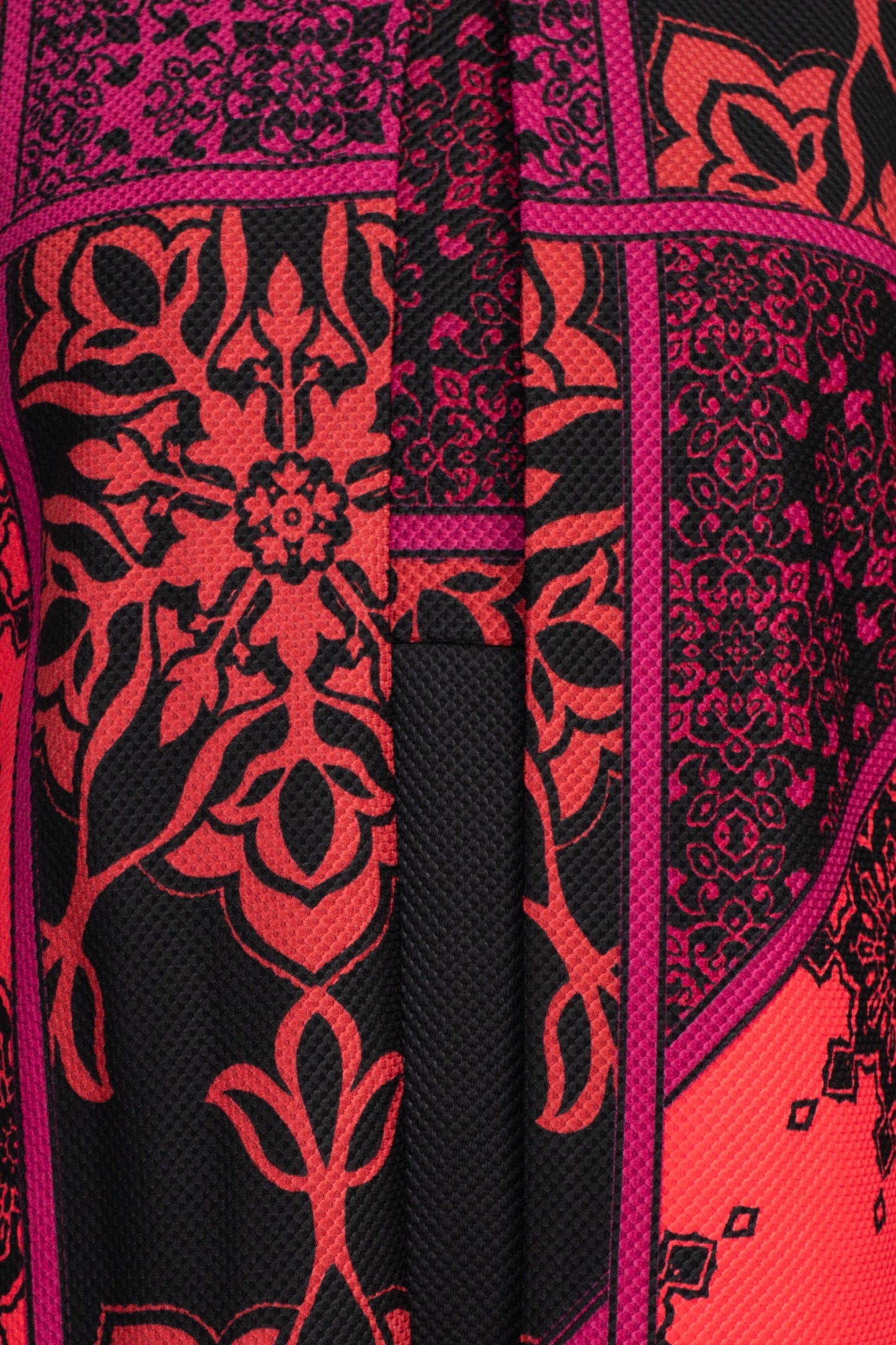 Danny & Nicole Scoop Neck Sleeveless Multi Print Dress with Matching Jacket - RED BLACK - FABRIC VIEW