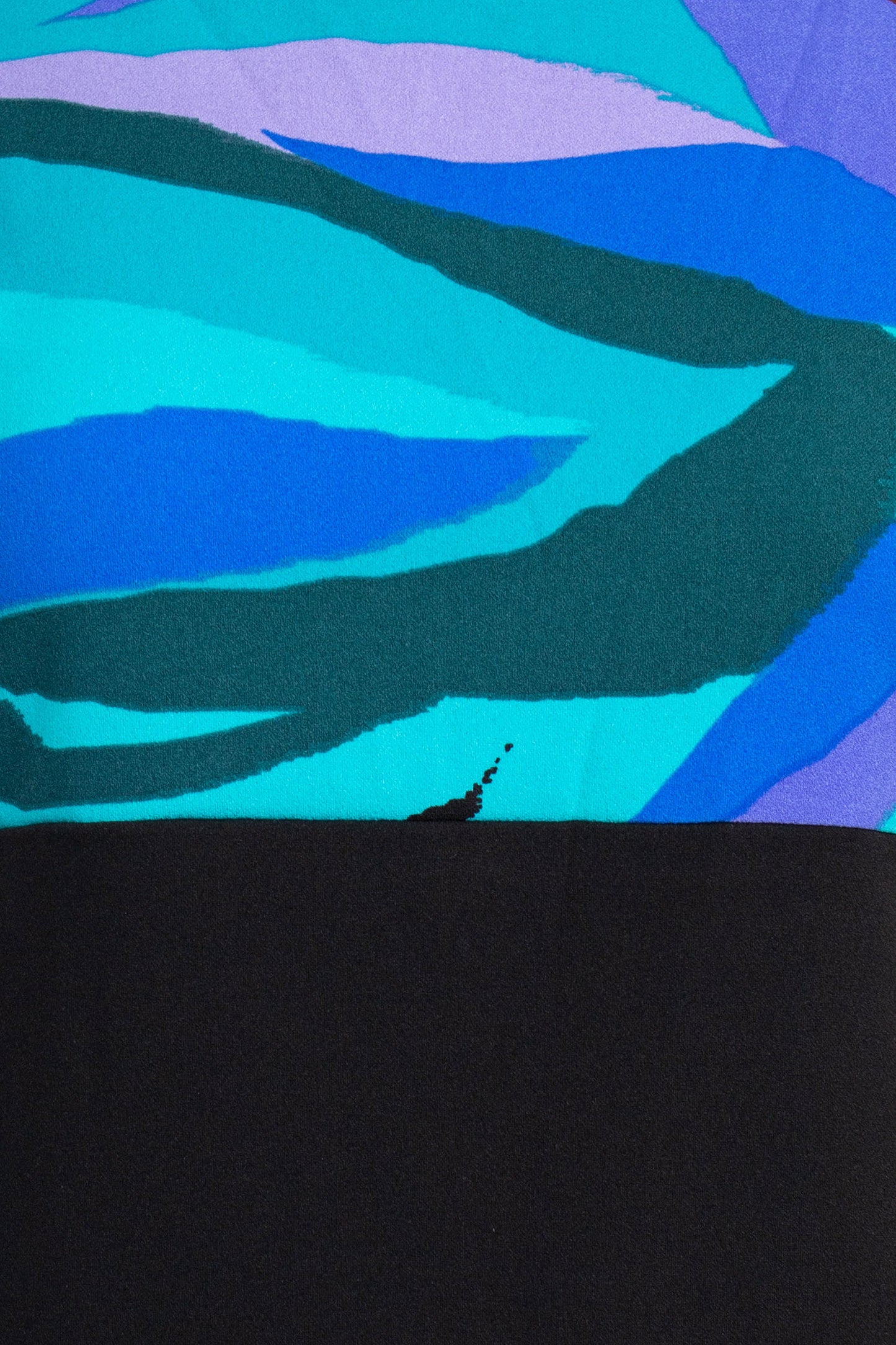 Danny & Nicole Scoop Neck Sleeveless Zipper Back Multi Print Dress with Matching Jacket - BLACK TEAL - Fabric