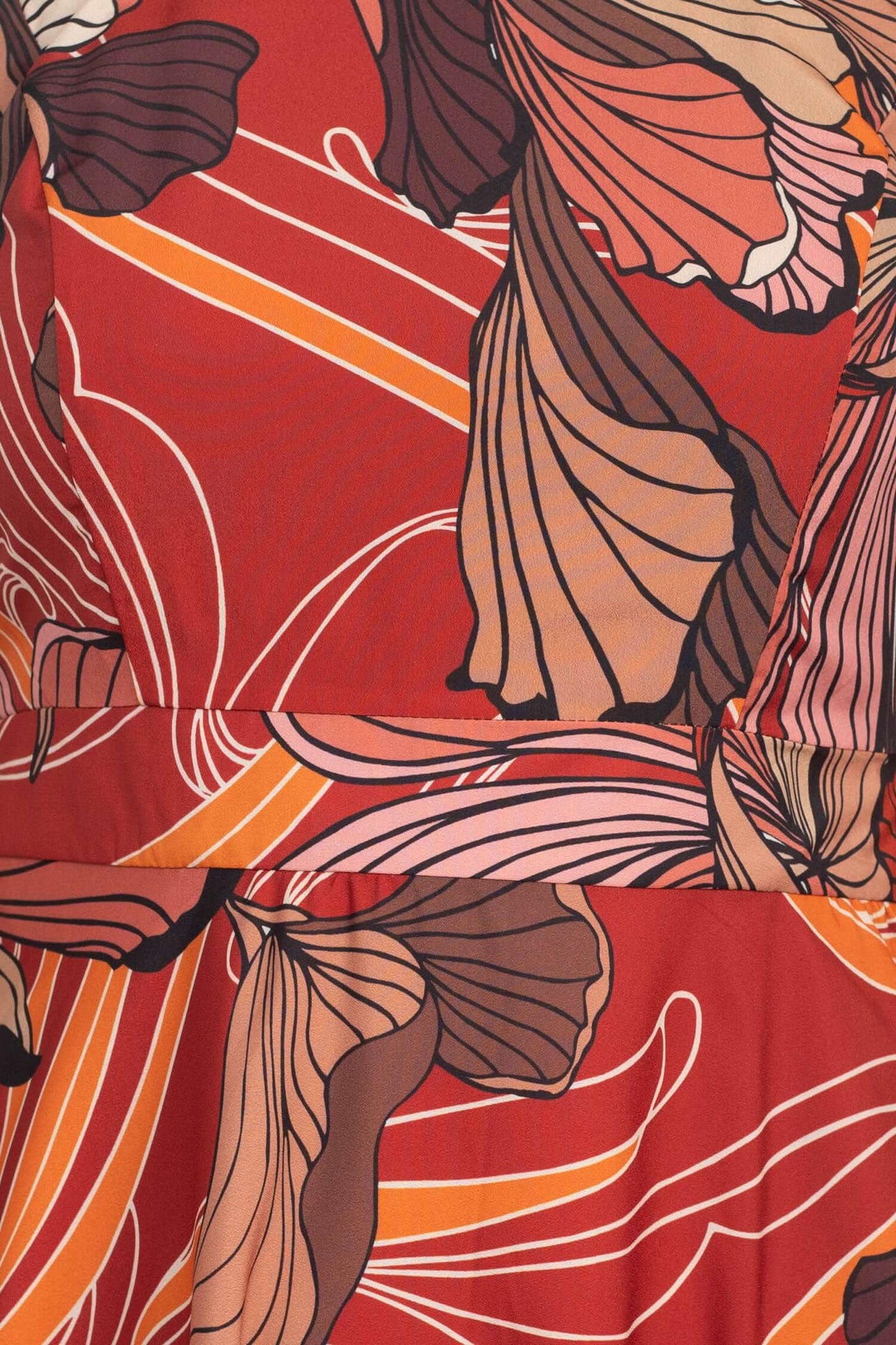 Tahari ASL High Tie Neck Sleeveless Multi Print Fit & Flare Satin Dress - CAPER MULTI - Fabric