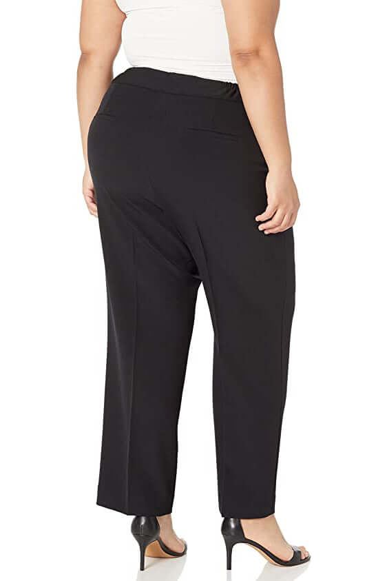 Le Suit V-Neck Long Sleeve Shawl Collar One Button Closure Mini Herringbone Jacket with Mid Waist Elastic Back Waist Solid Slim Pants (Plus Size) - DIJON BLACK - Bottom Back