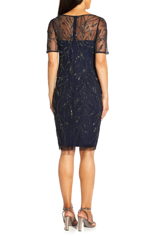 Adrianna Papell AP1E208090 Short Beaded Sheath Cocktail Dress