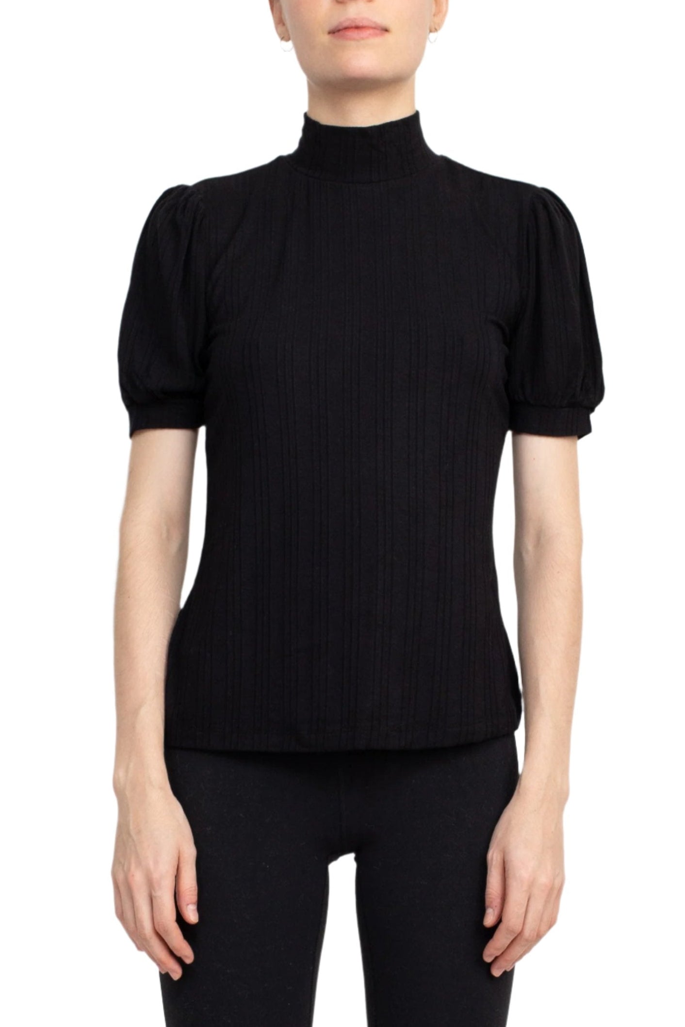Philosophy Mock Neck Short Sleeve Top - BLACK - Front