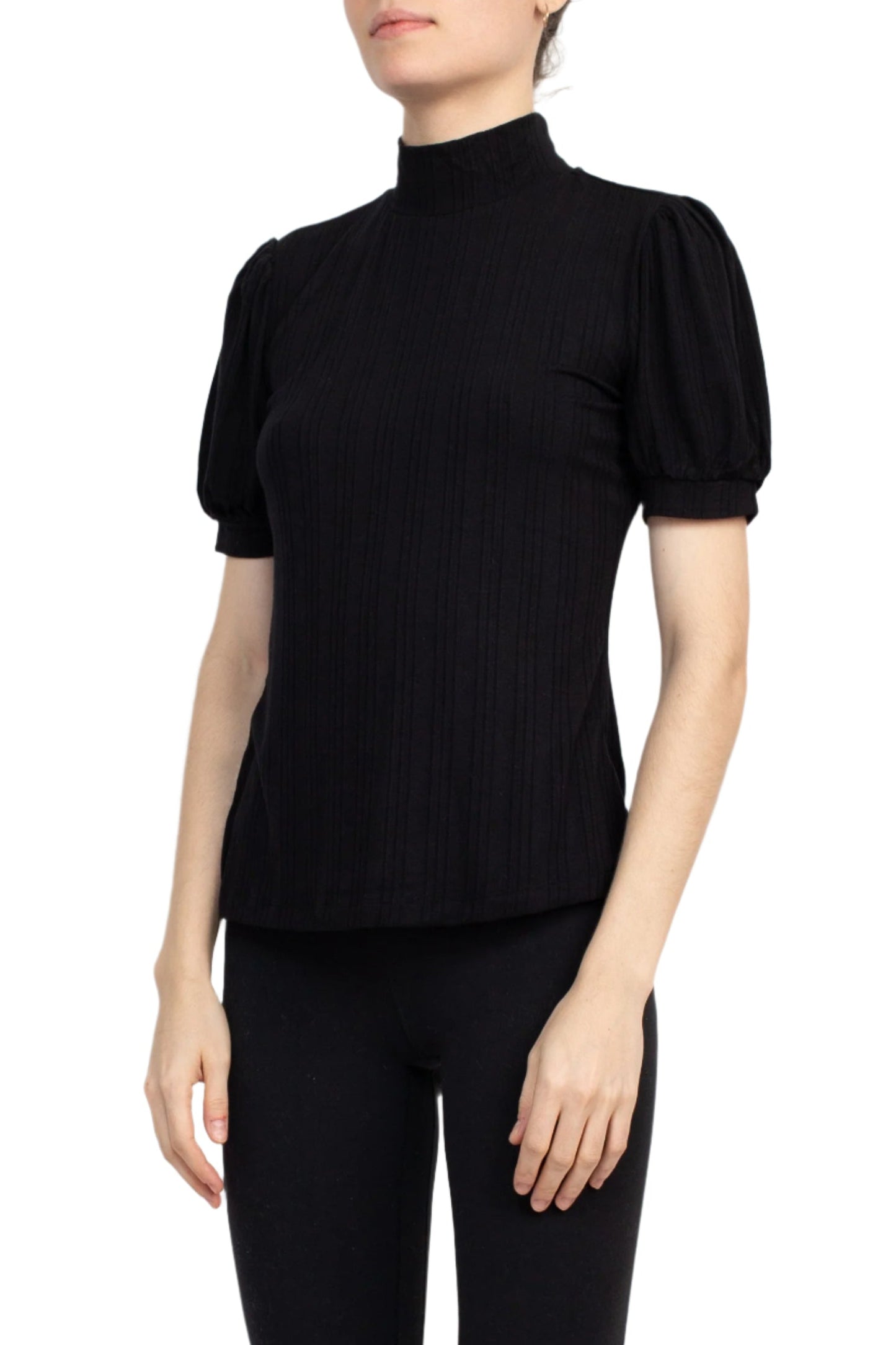 Philosophy Mock Neck Short Sleeve Top - BLACK - Side