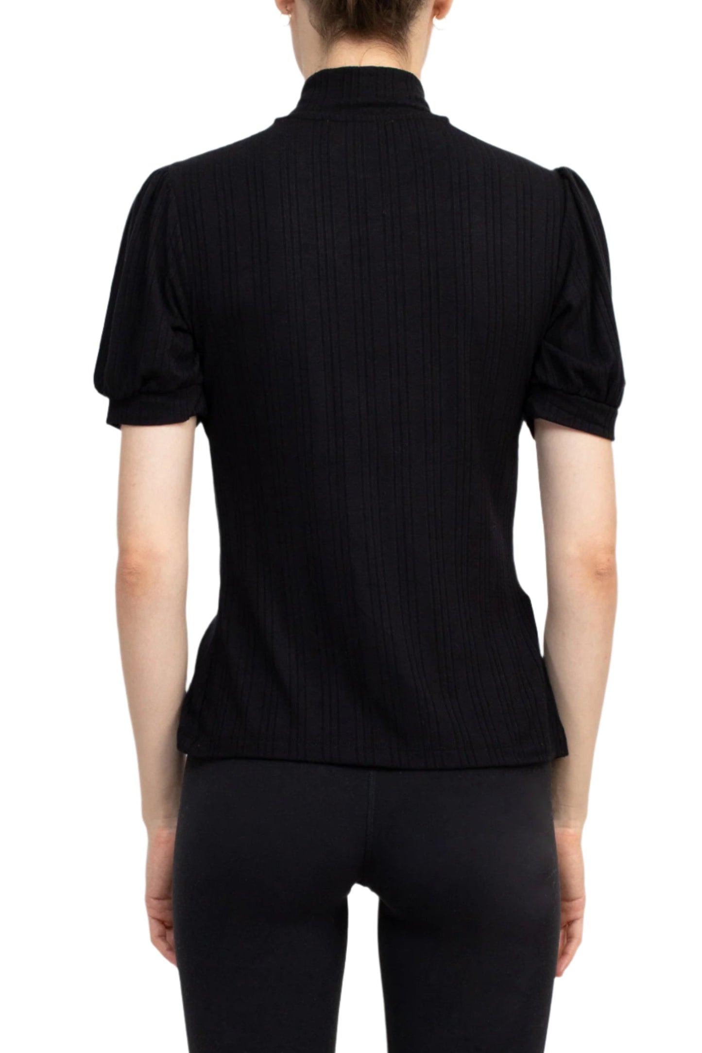 Philosophy Mock Neck Short Sleeve Top - BLACK - Back