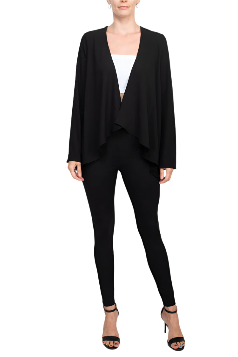 Grace Open Front Long Sleeve Solid Crepe Jacket - BLACK - FRONT VIEW