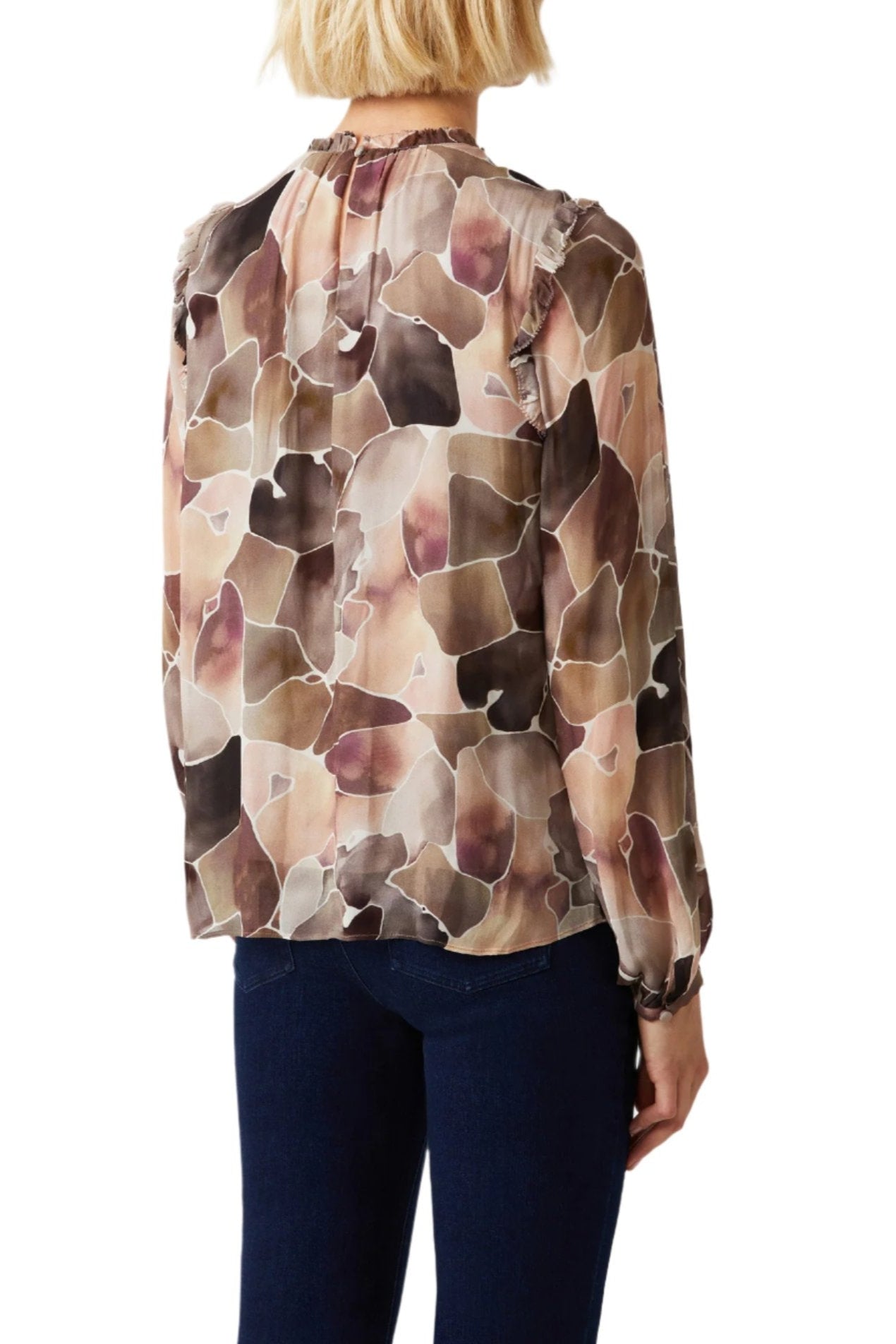 Ecru Designs Mock Neck Long Sleeve Multi Print Viscose Blouse - DESERT WATECOLOR - Back
