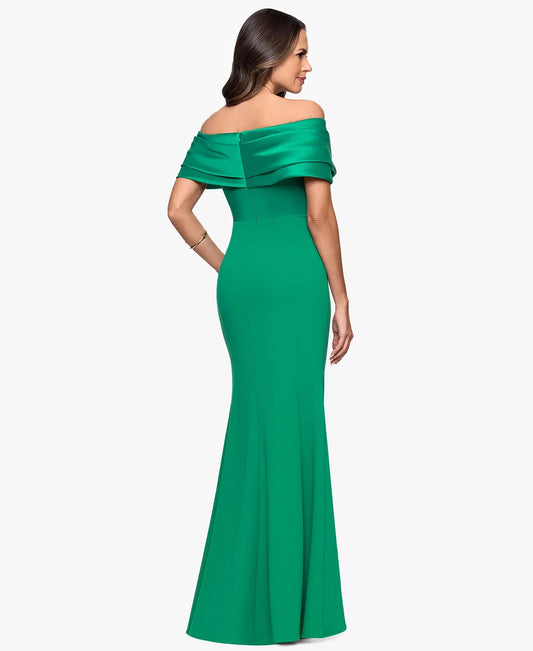 Off-the-Shoulder Floor-Length Satin Evening Gown Sheath/Column Betsy & Adam A25197P