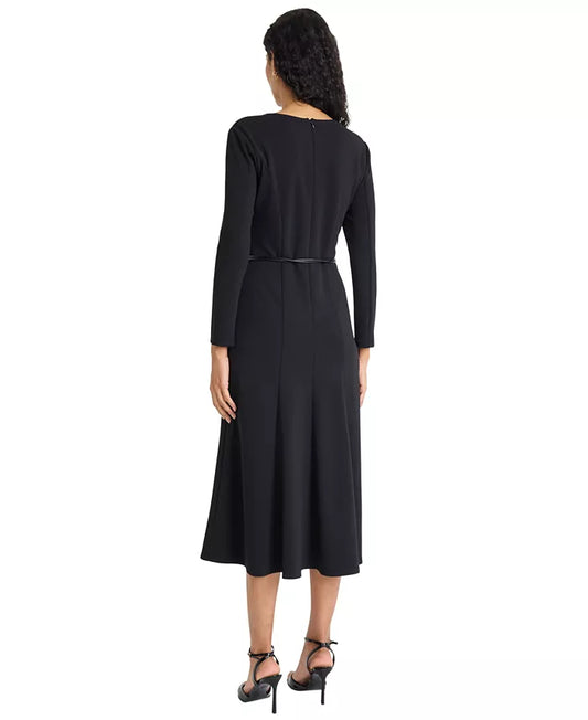 Maggy London Belted Long Sleeve Sheath Dress in Black G6677M