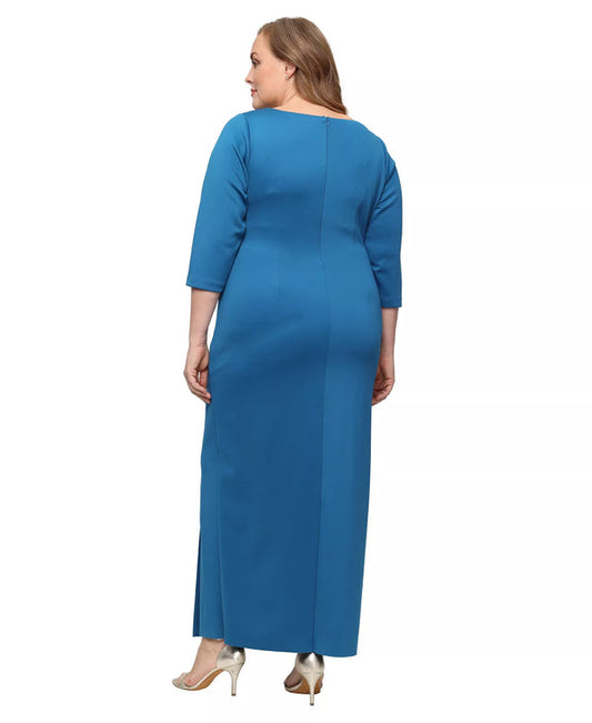 Wholesale Long Stretch Scuba Crepe Dress with Surplice Neckline, Hardware Detail a Alex Evenings 8460611