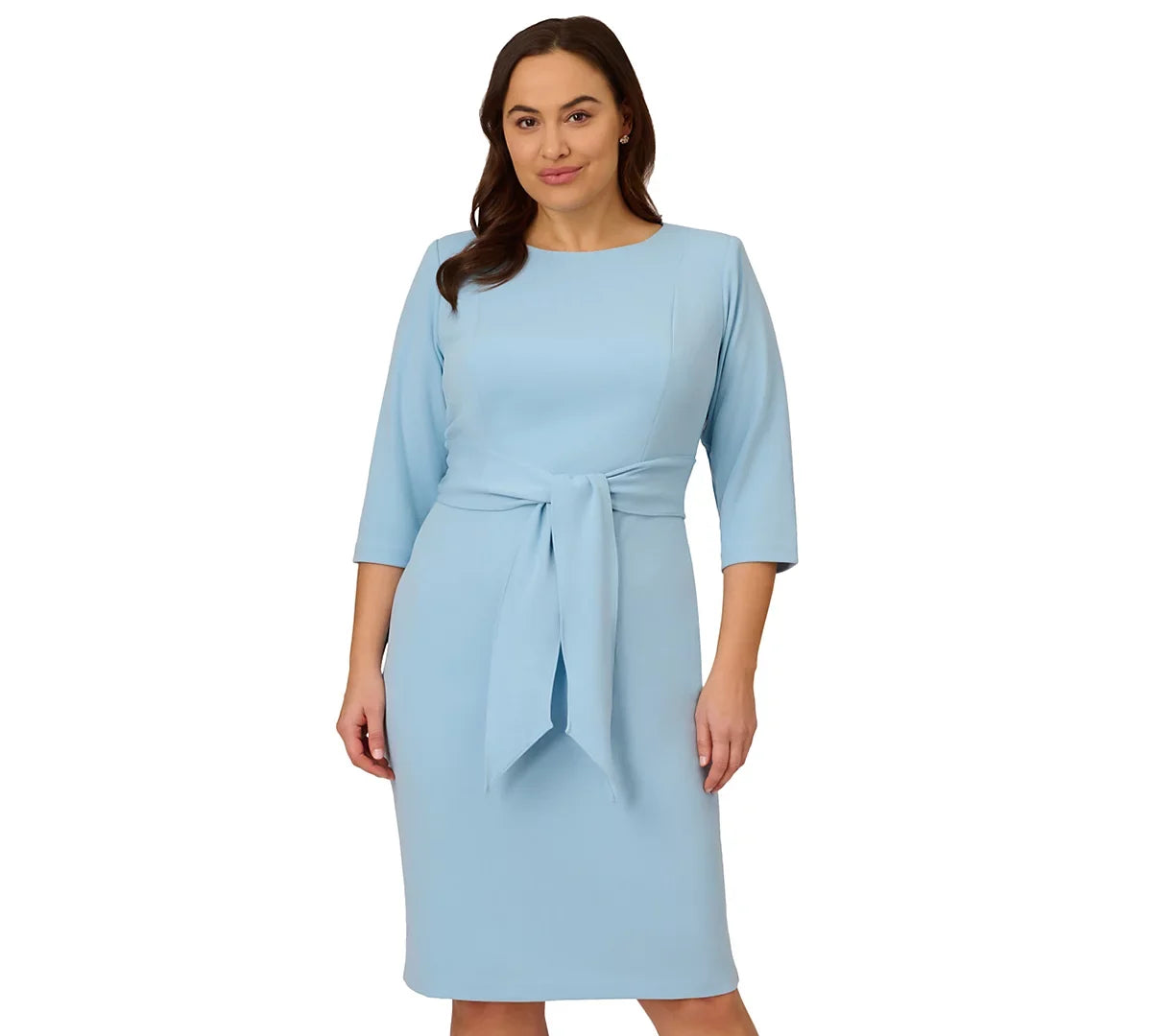 Adrianna Papell Plus Size AP1D103175 Crew-Neck Knee-Length Crepe Cocktail Dress Tie