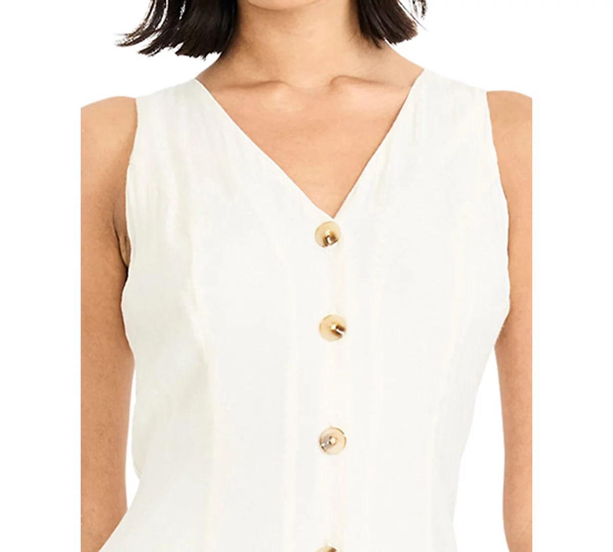 Maggy London Sleeveless Flare Shirt Dress in White GT1253M