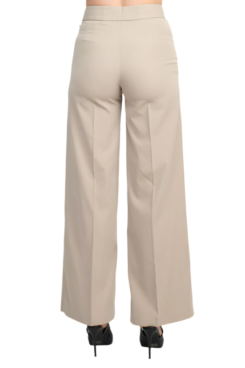 Tahari ASL Shawl Collar Long Sleeves 2 Button Self Waist Tie Jacket With Matching Crepe Pants - SAND - Bottom Back